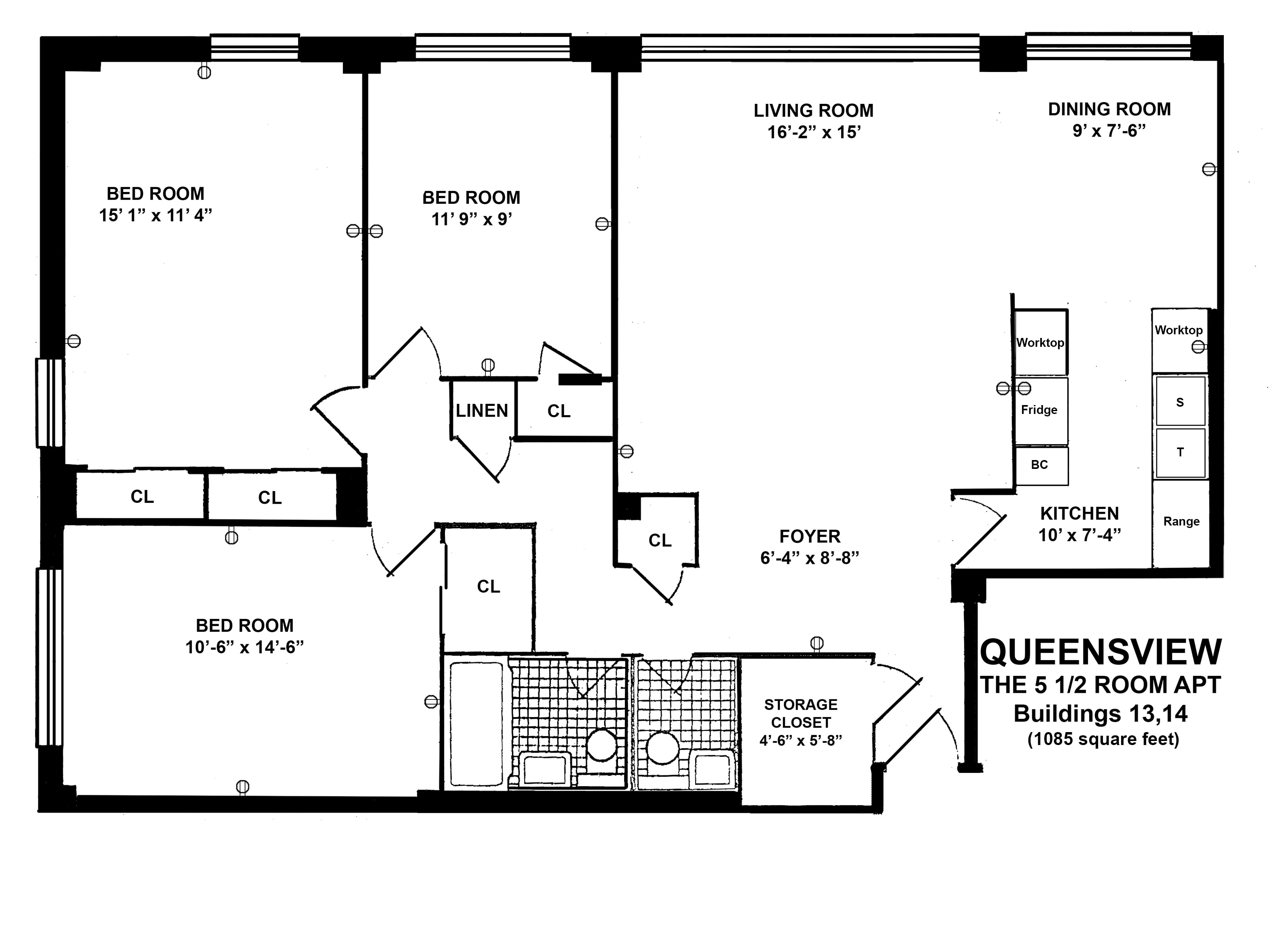 Queensview 5½ room apartment floor plan for Buildings 13 and 14