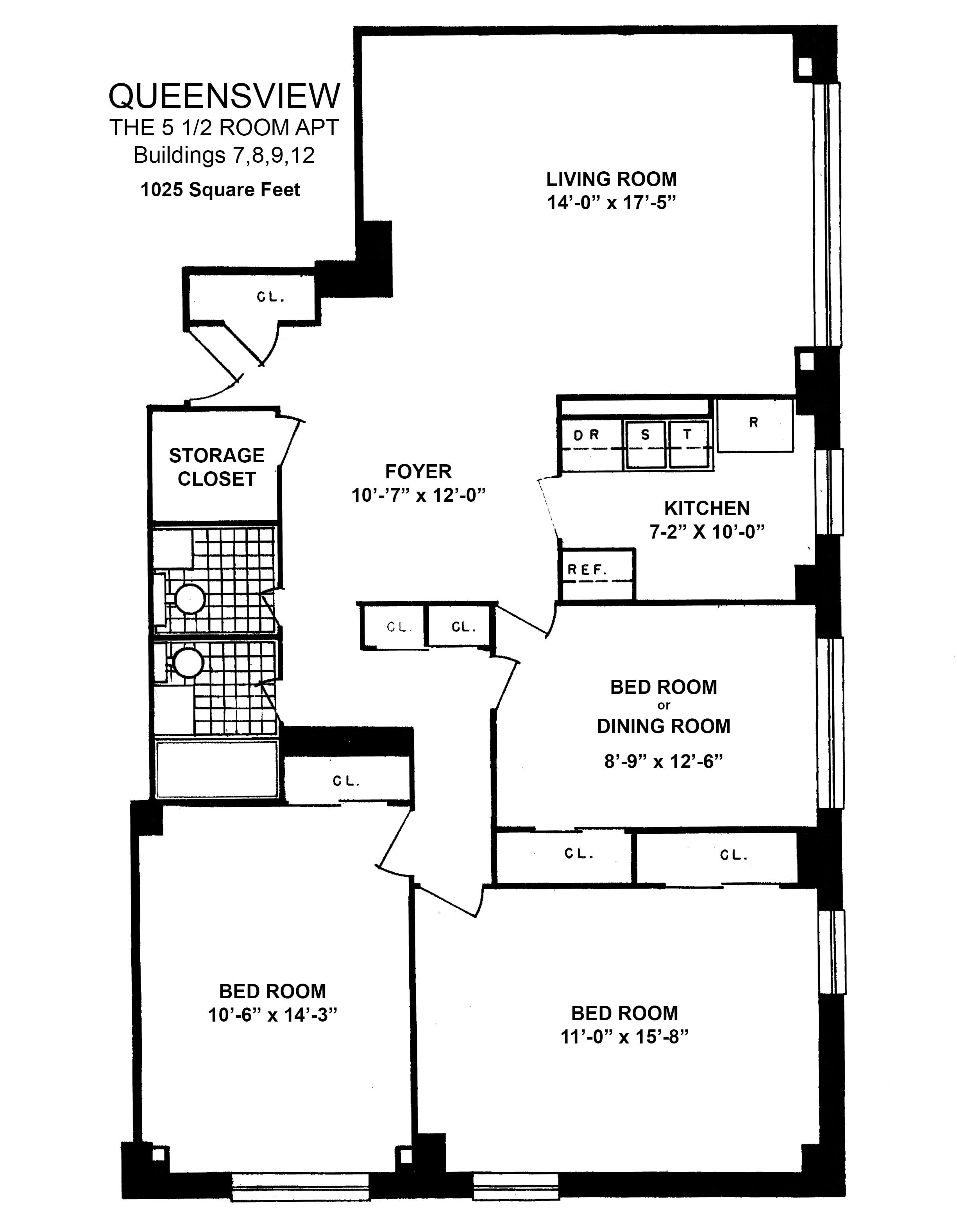 Queensview 5½ room apartment floor plan for Buildings 7, 8, 9 and 12